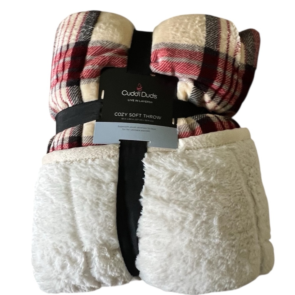 Cuddl Duds Red and Cream Plaid Throw Blanket